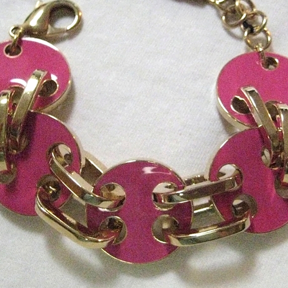 Vintage! BETSEY JOHNSON Status Collection Pink & Gold Circle Link Bracelet. - Picture 6 of 10